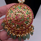 Jadau Kundan Detachable Pendant Emerald Beads Long Mala Necklace - JA000344