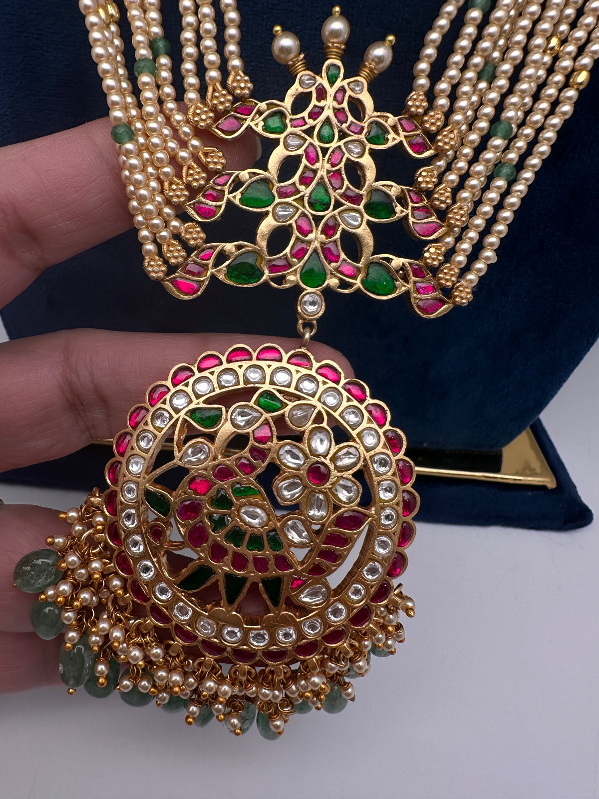 Jadau Kundan Pearls Long Mala Haar Necklace - JA000345