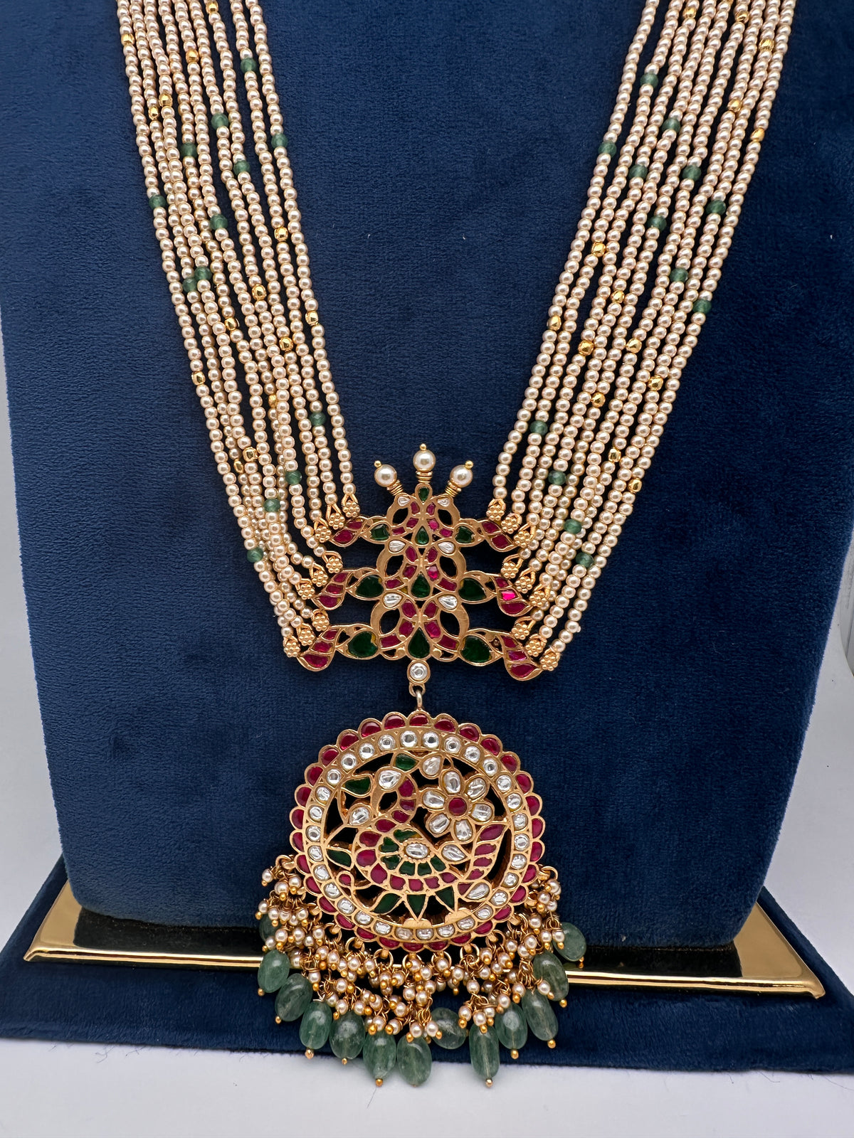 Jadau Kundan Pearls Long Mala Haar Necklace - JA000345