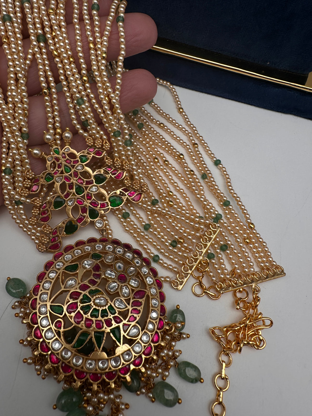 Jadau Kundan Pearls Long Mala Haar Necklace - JA000345
