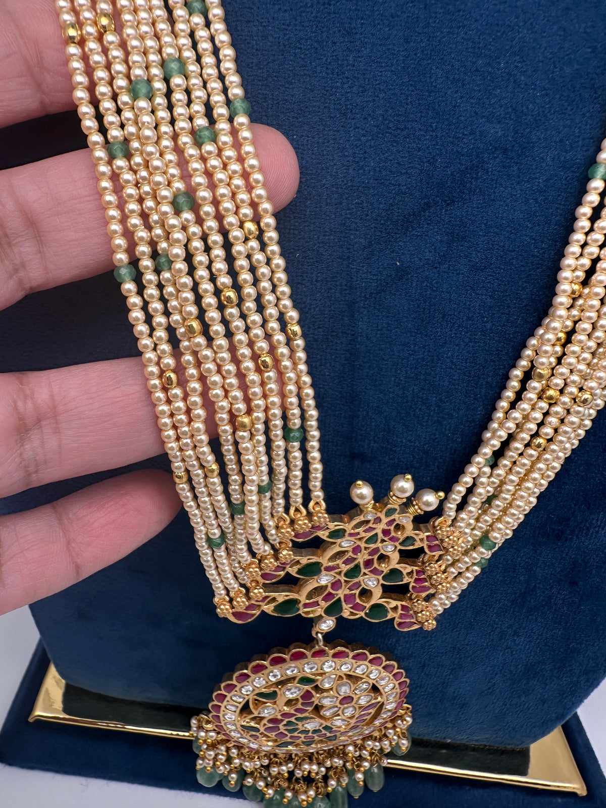 Jadau Kundan Pearls Long Mala Haar Necklace - JA000345
