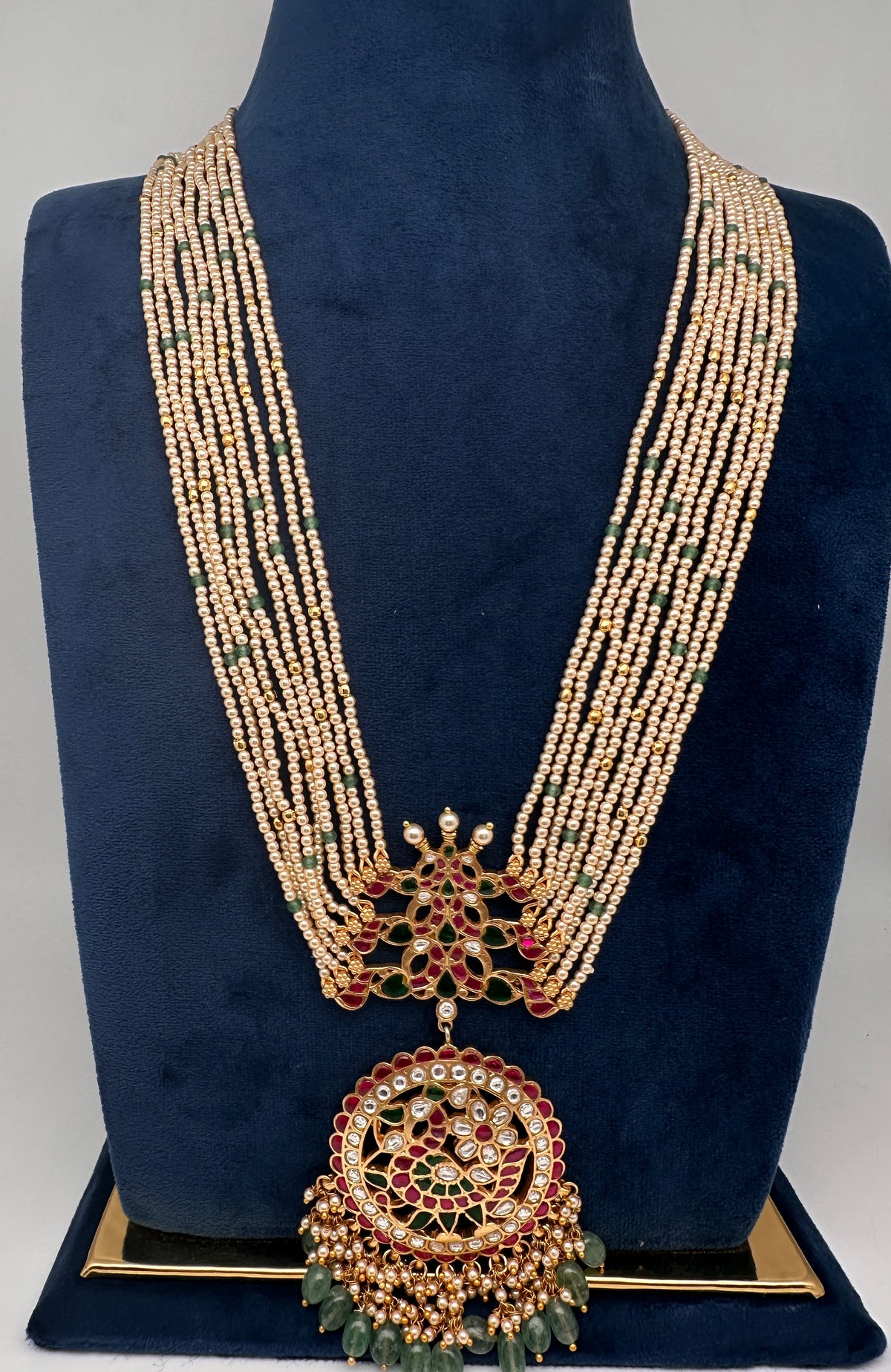 Jadau Kundan Pearls Long Mala Haar Necklace - JA000345
