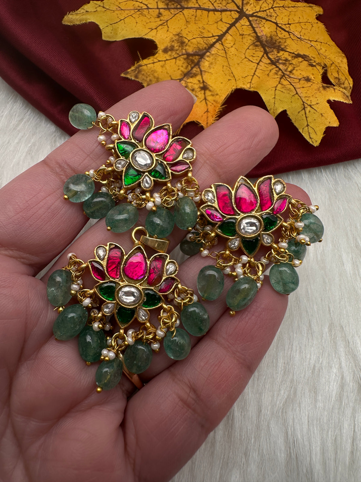 Jadau Kundan Lotus Pendant Set - product photo 2