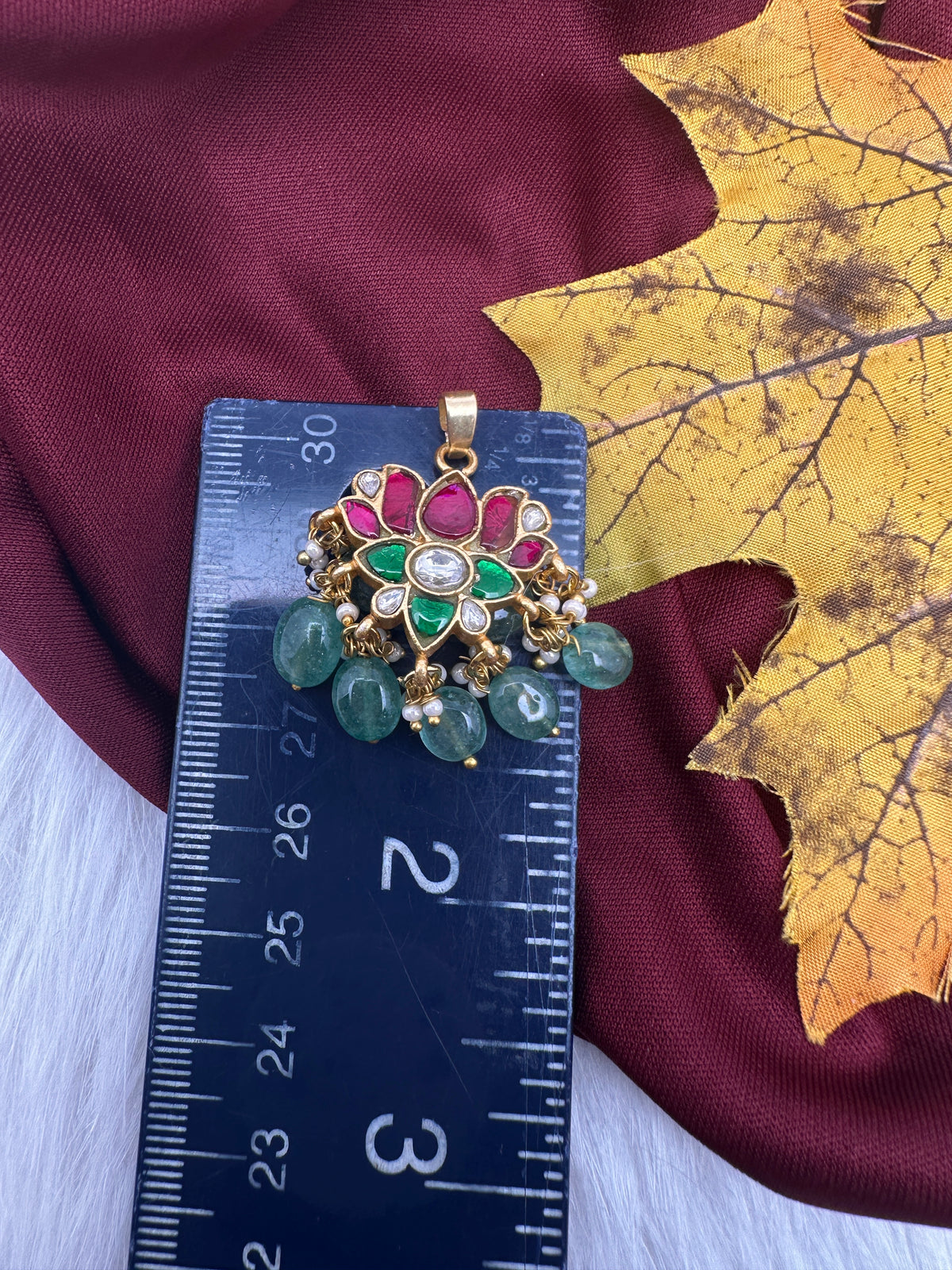 Jadau Kundan Lotus Pendant Set - product photo 3