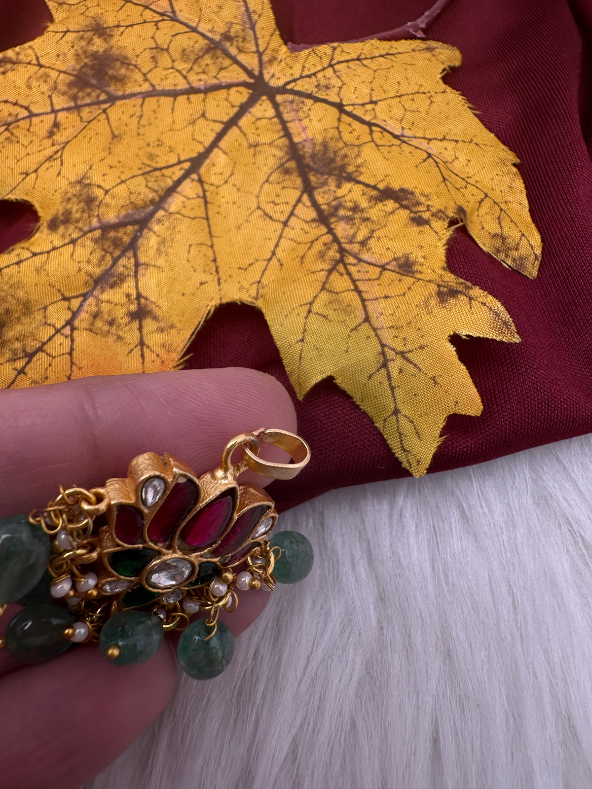 Jadau Kundan Lotus Pendant Set - product photo 4