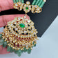 Jadau Kundan Pendent with Emerald Beads Necklace - 