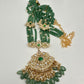 Jadau Kundan Pendent with Emerald Beads Necklace - 