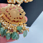 Jadau Kundan Pendent with Emerald Beads Necklace - 
