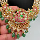 Jadau Kundan Pendent with Sawaroski Pearls Emerald Beads Necklace - 