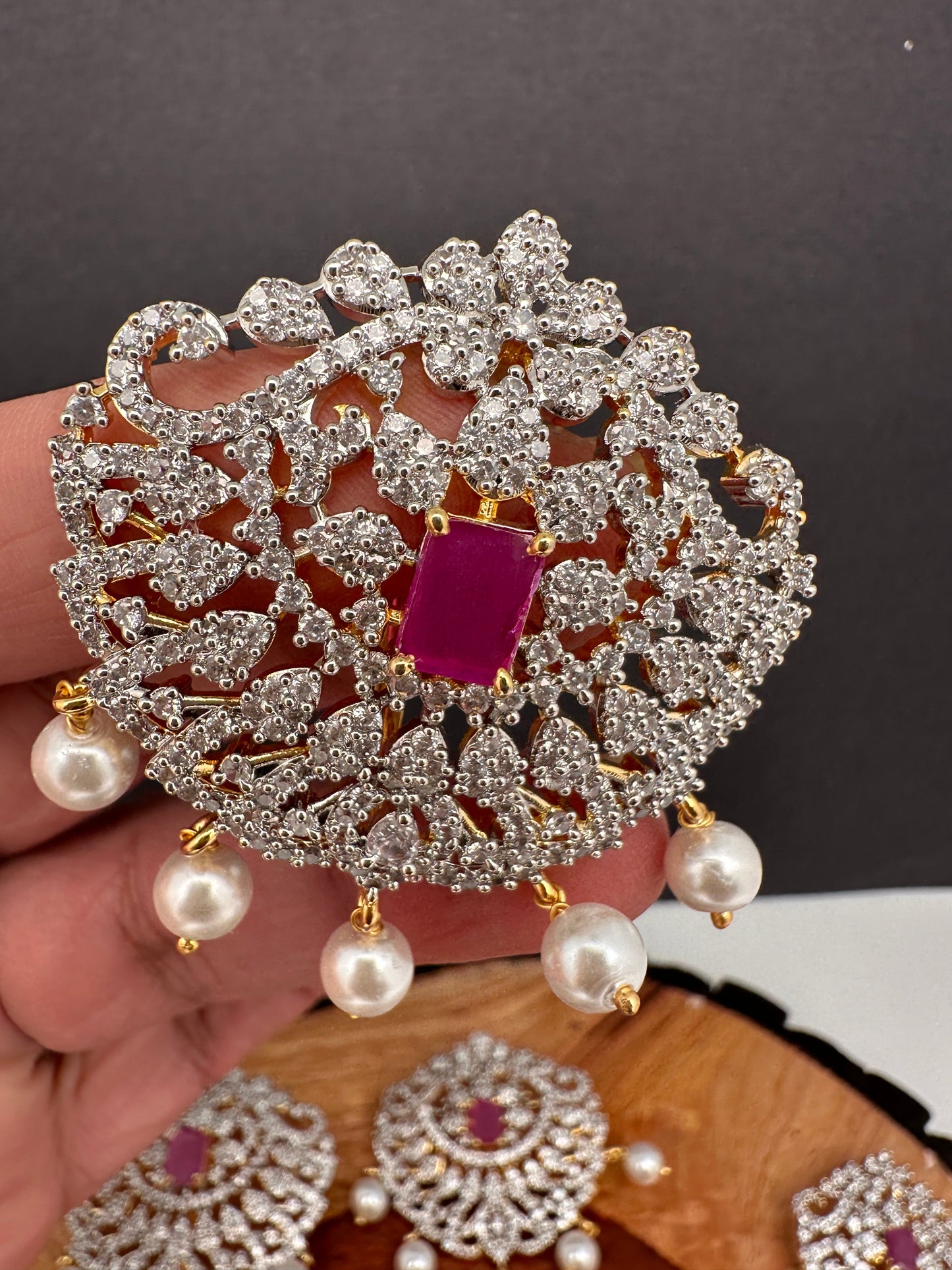 Diamond Finish CZ Red Stone Jada Billa Hair Pin Set