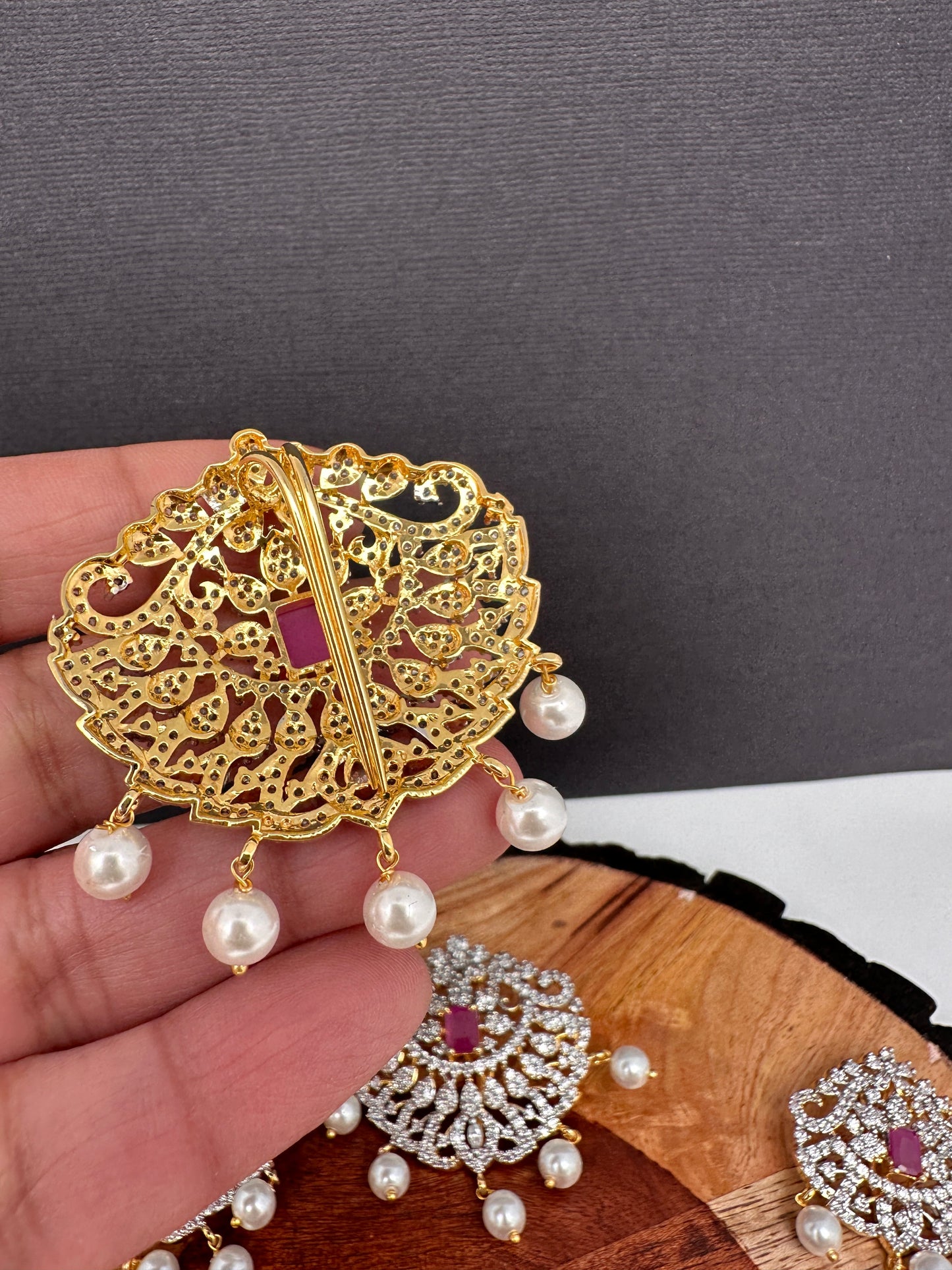 Diamond Finish CZ Red Stone Jada Billa Hair Pin Set