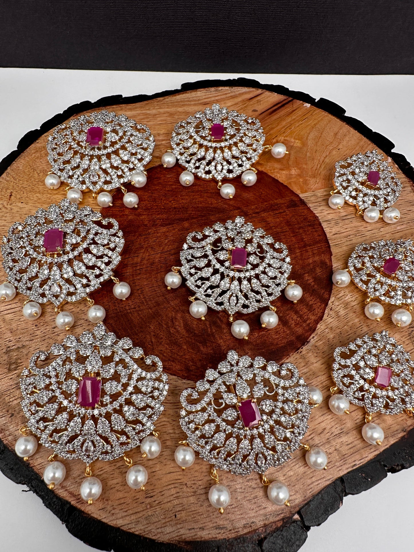 Diamond Finish CZ Red Stone Jada Billa Hair Pin Set