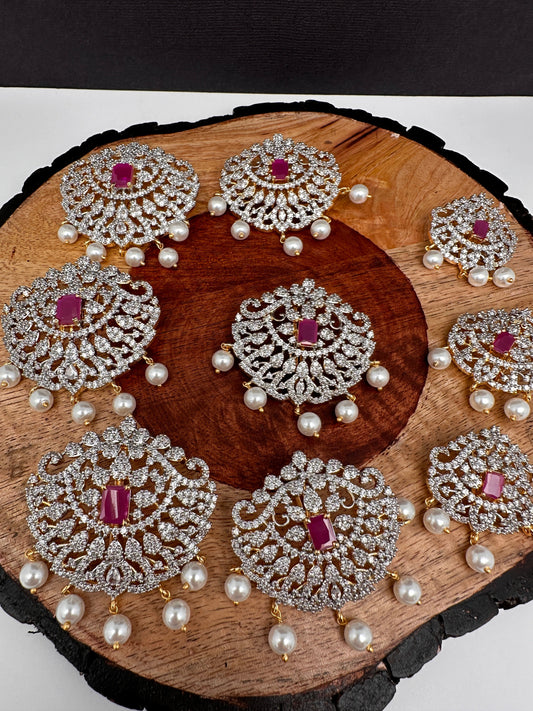 Diamond Finish CZ Ruby Red Stone Jada Billa Hair Pin Set