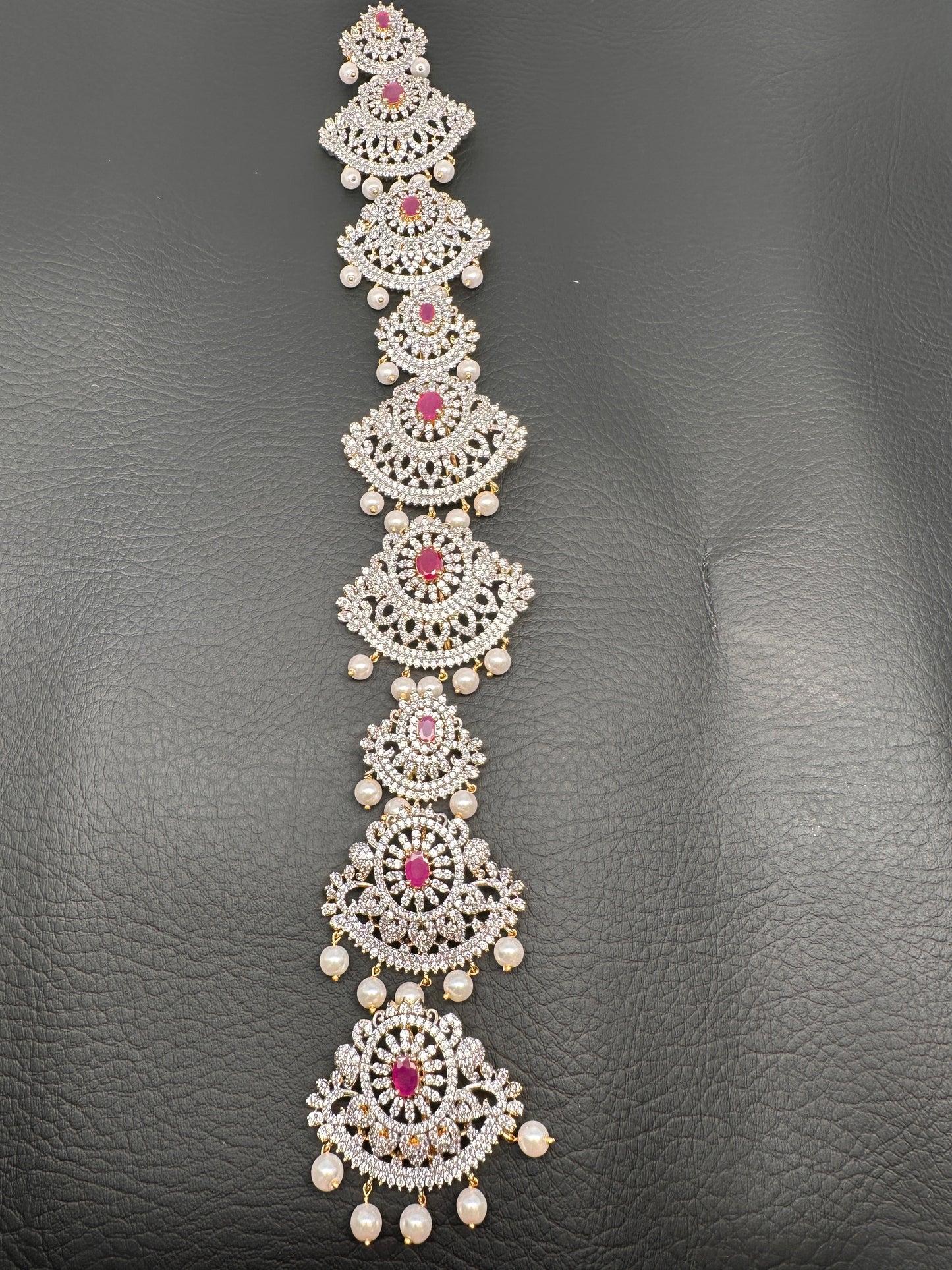 Diamond Finish CZ Ruby Red Stone Jada Billa Hair Pin Set