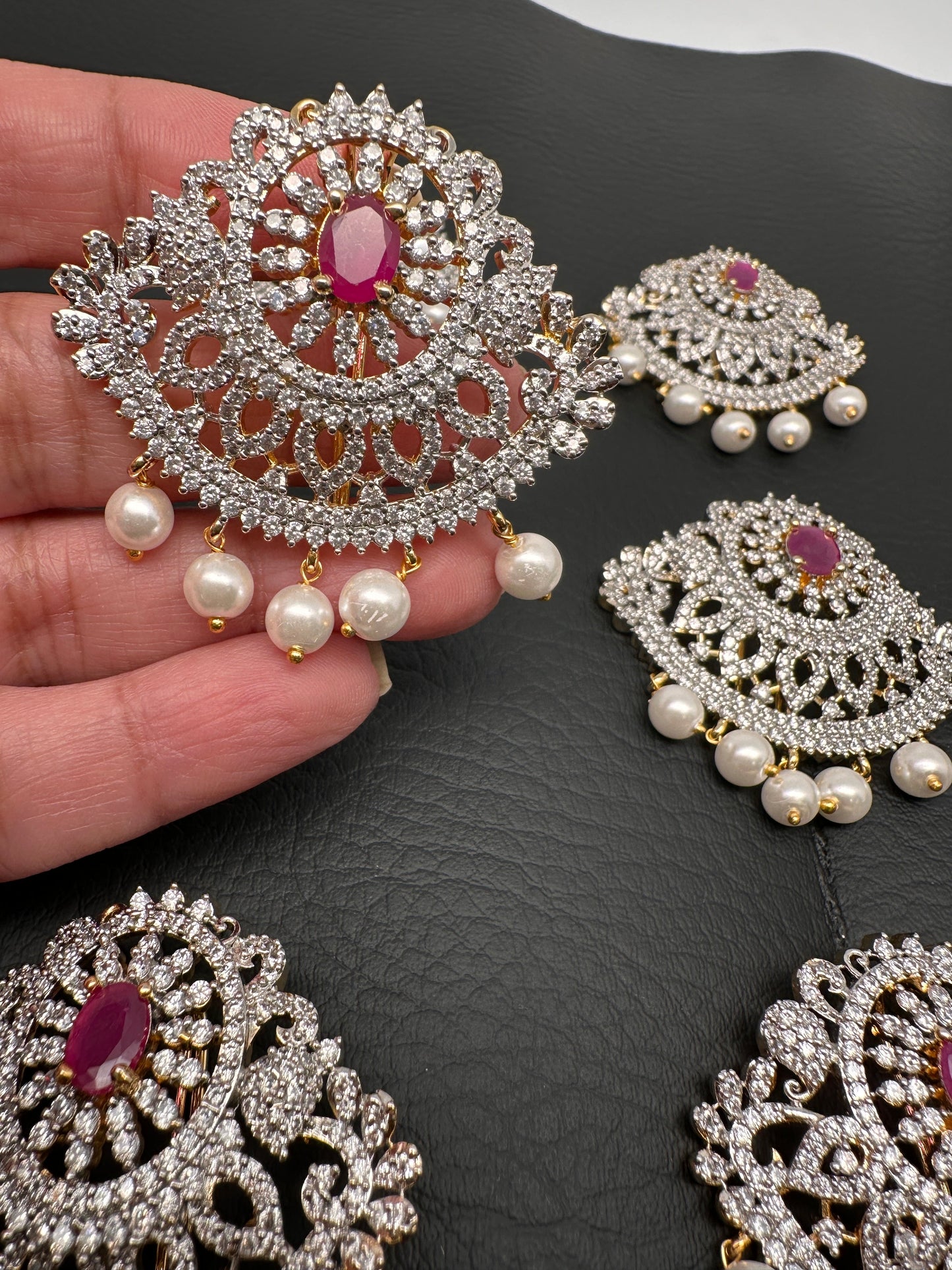 Diamond Finish CZ Ruby Red Stone Jada Billa Hair Pin Set