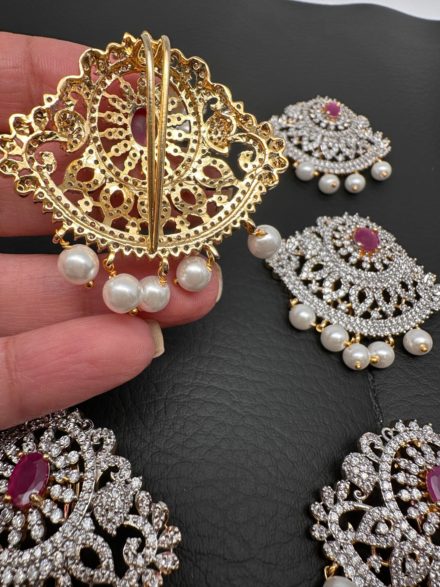 Diamond Finish CZ Ruby Red Stone Jada Billa Hair Pin Set