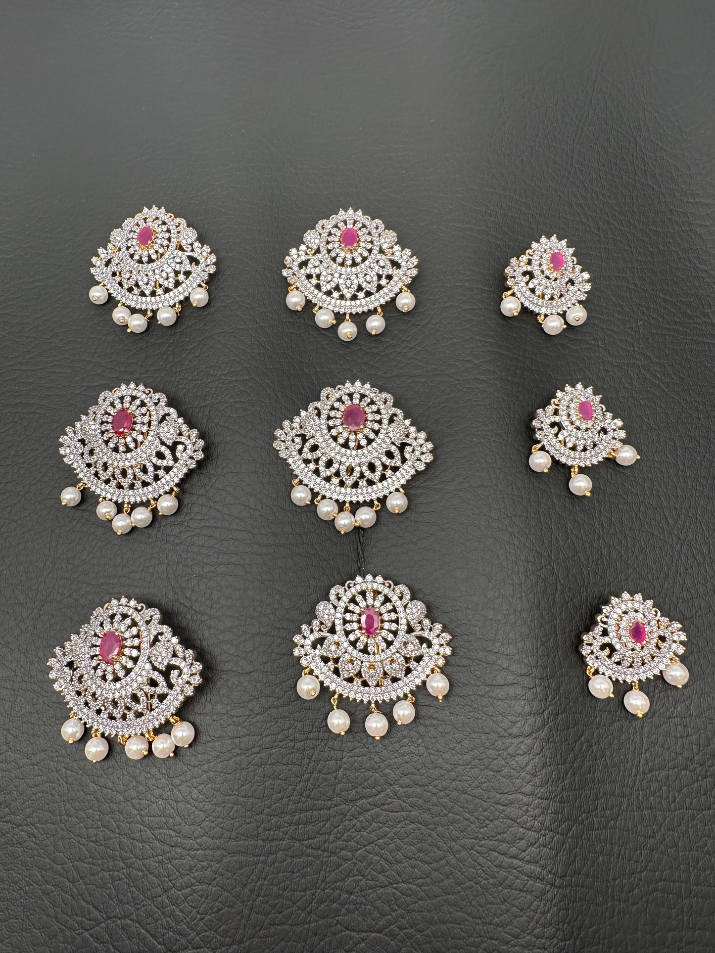Diamond Finish CZ Ruby Red Stone Jada Billa Hair Pin Set