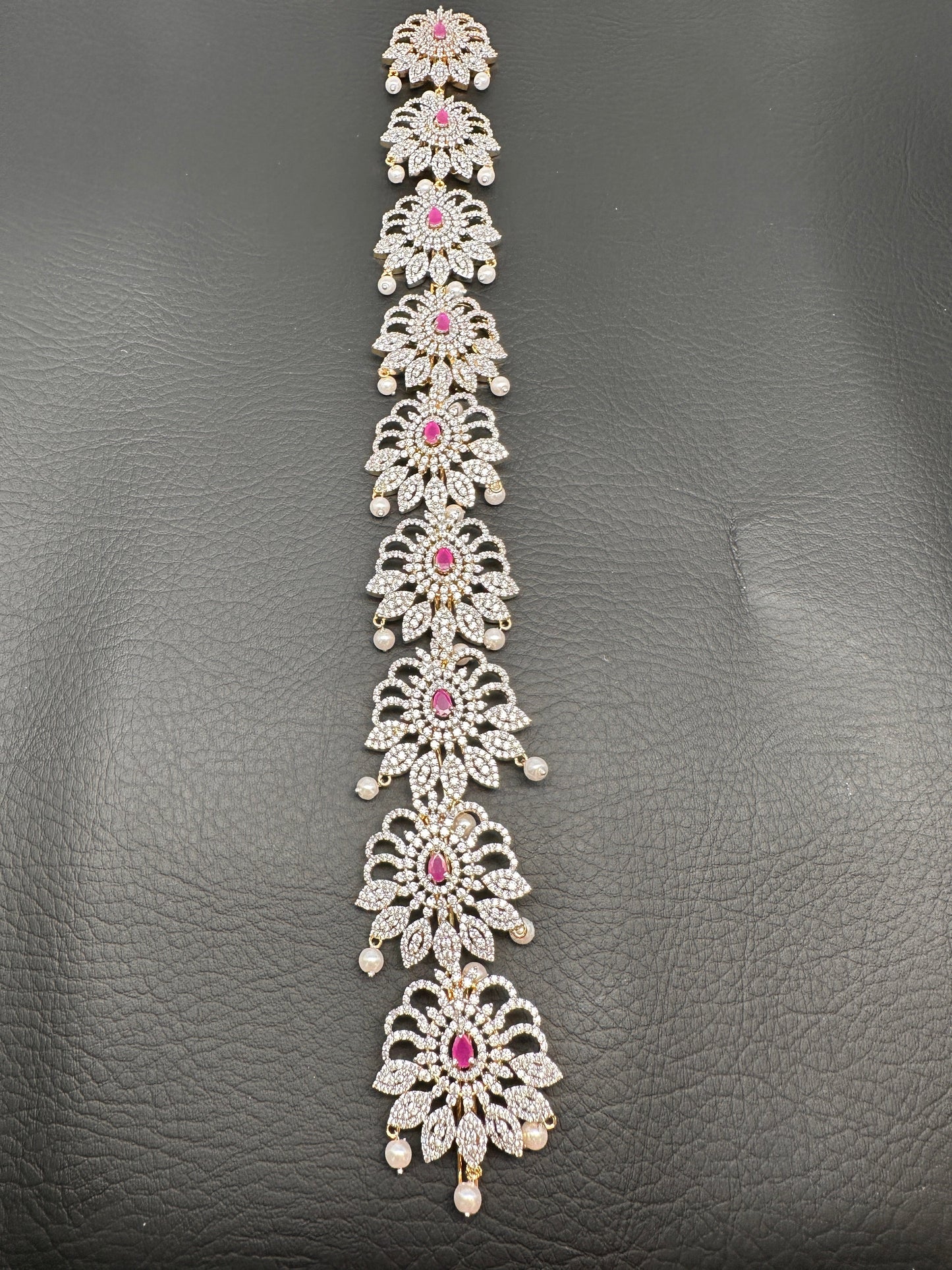 Diamond Finish CZ Ruby Red Stone Jada Billa Hair Pin Set