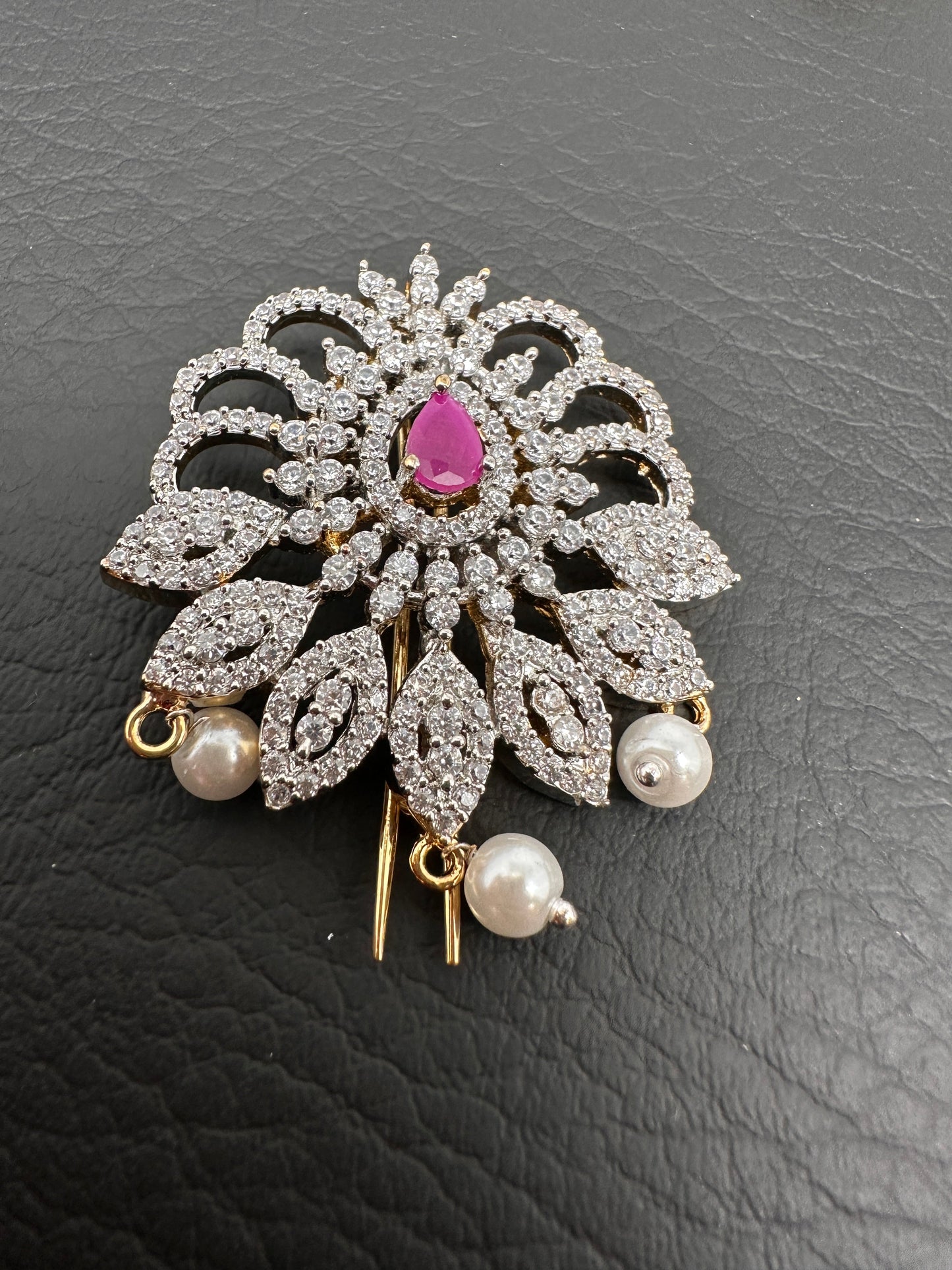 Diamond Finish CZ Ruby Red Stone Jada Billa Hair Pin Set