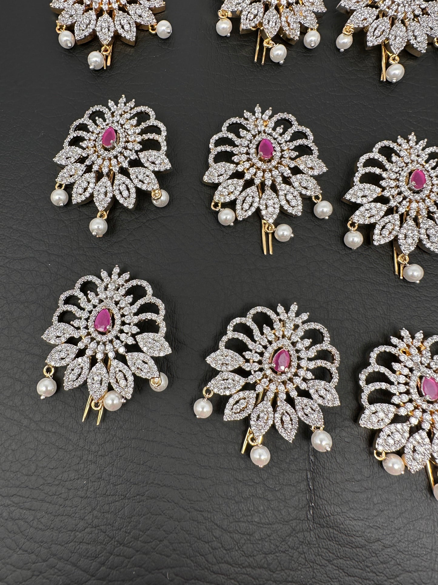 Diamond Finish CZ Ruby Red Stone Jada Billa Hair Pin Set