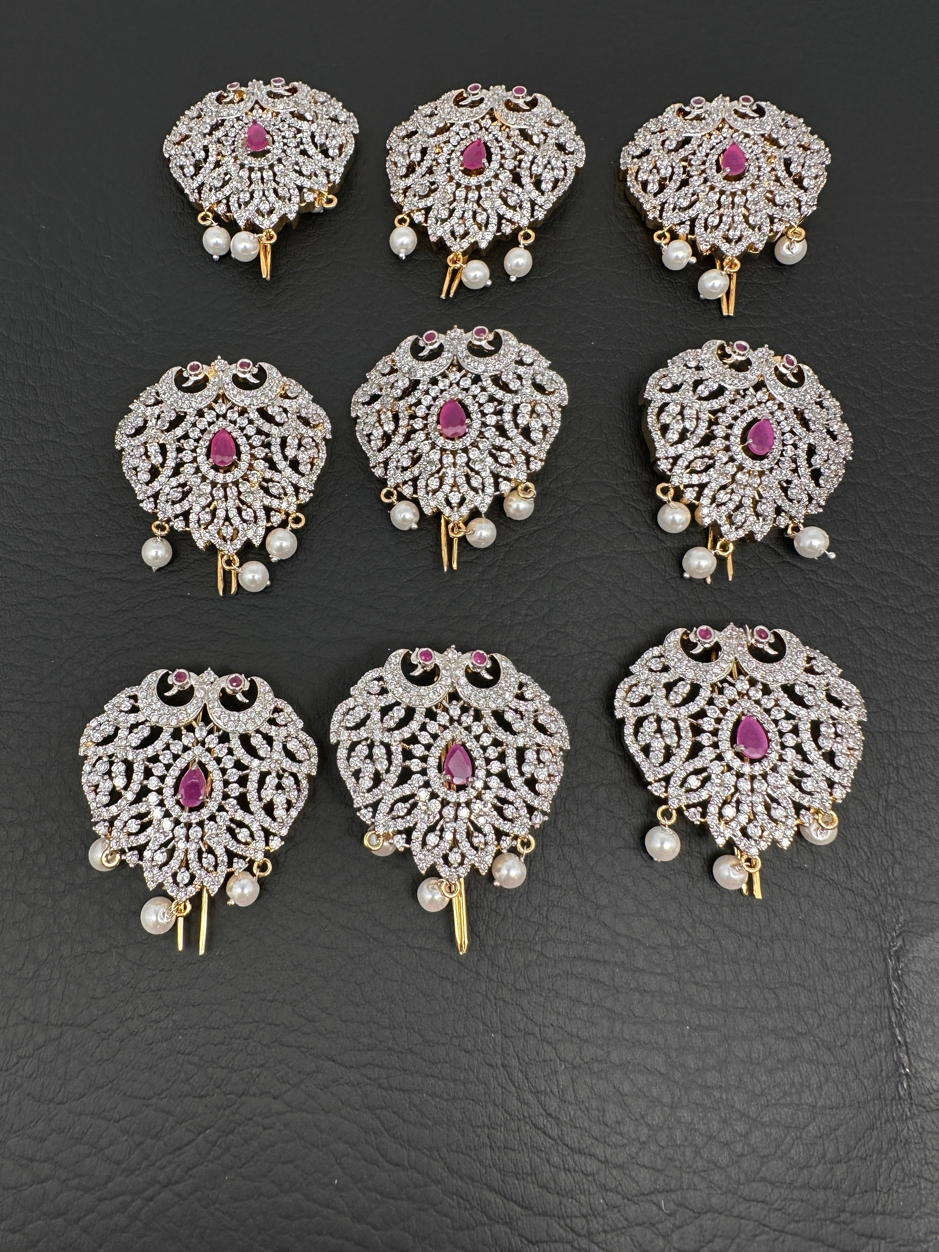 Service Pin Ruby Diamond Finish CZ Peacock Ruby Red Stone Jada Billa Hair Pin Set ...