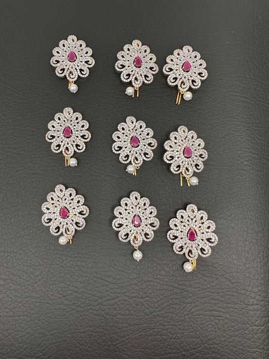 Diamond Finish CZ Ruby Red Stone Jada Billa Hair Pin Set