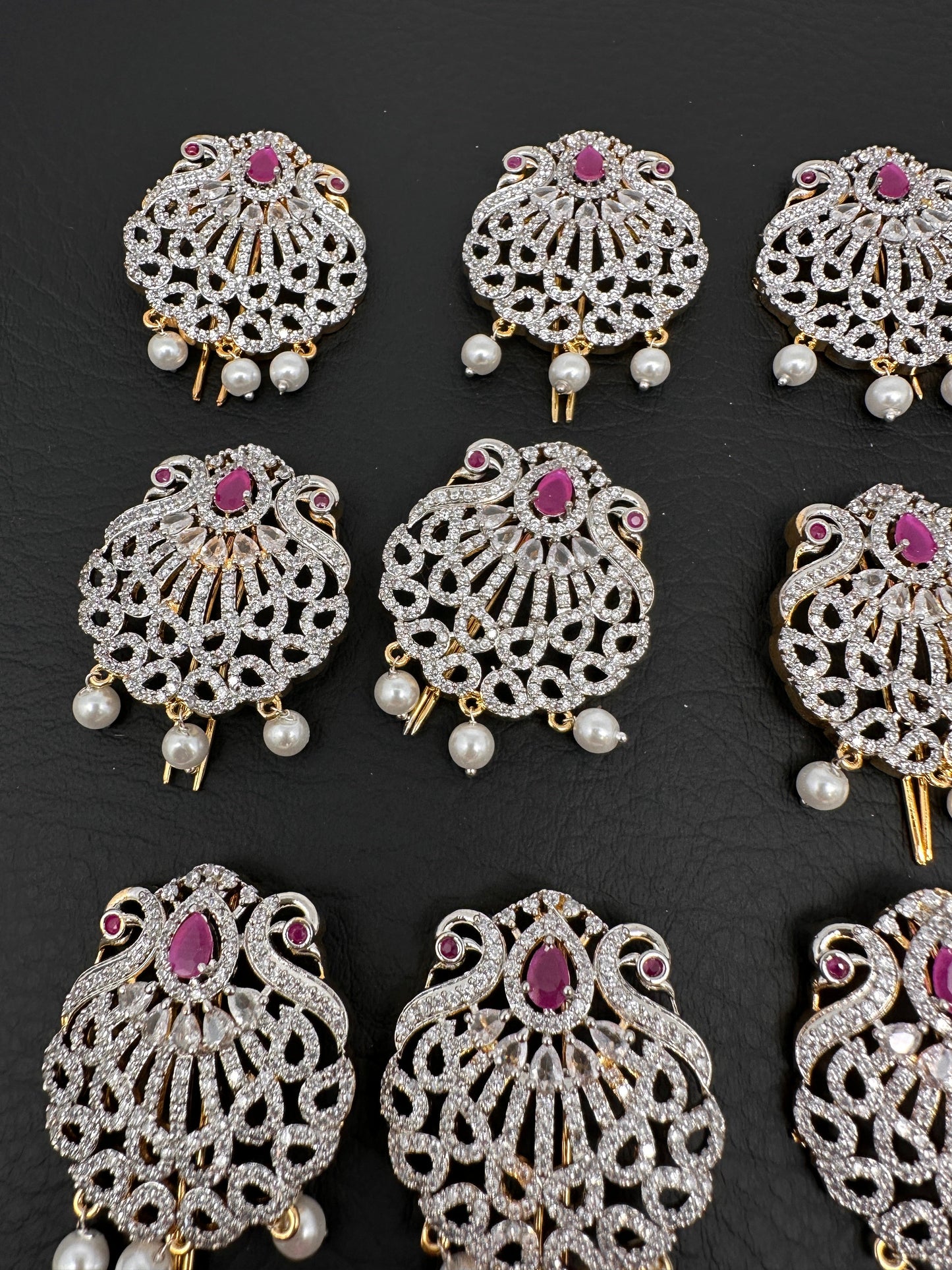 Diamond Finish CZ Ruby Red Stone Jada Billa Hair Pin Set