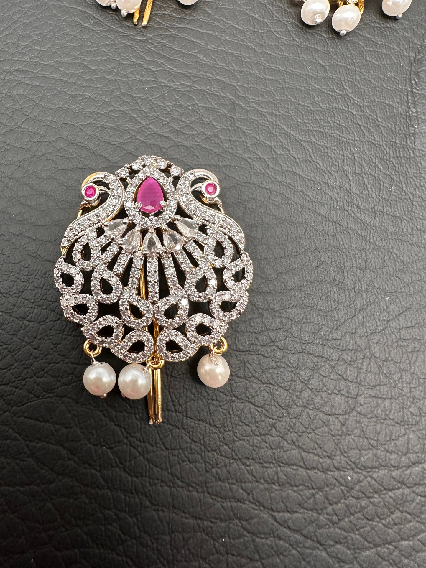 Diamond Finish CZ Ruby Red Stone Jada Billa Hair Pin Set
