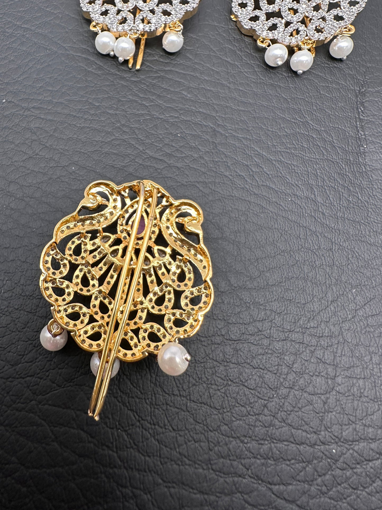 Diamond Finish CZ Ruby Red Stone Jada Billa Hair Pin Set