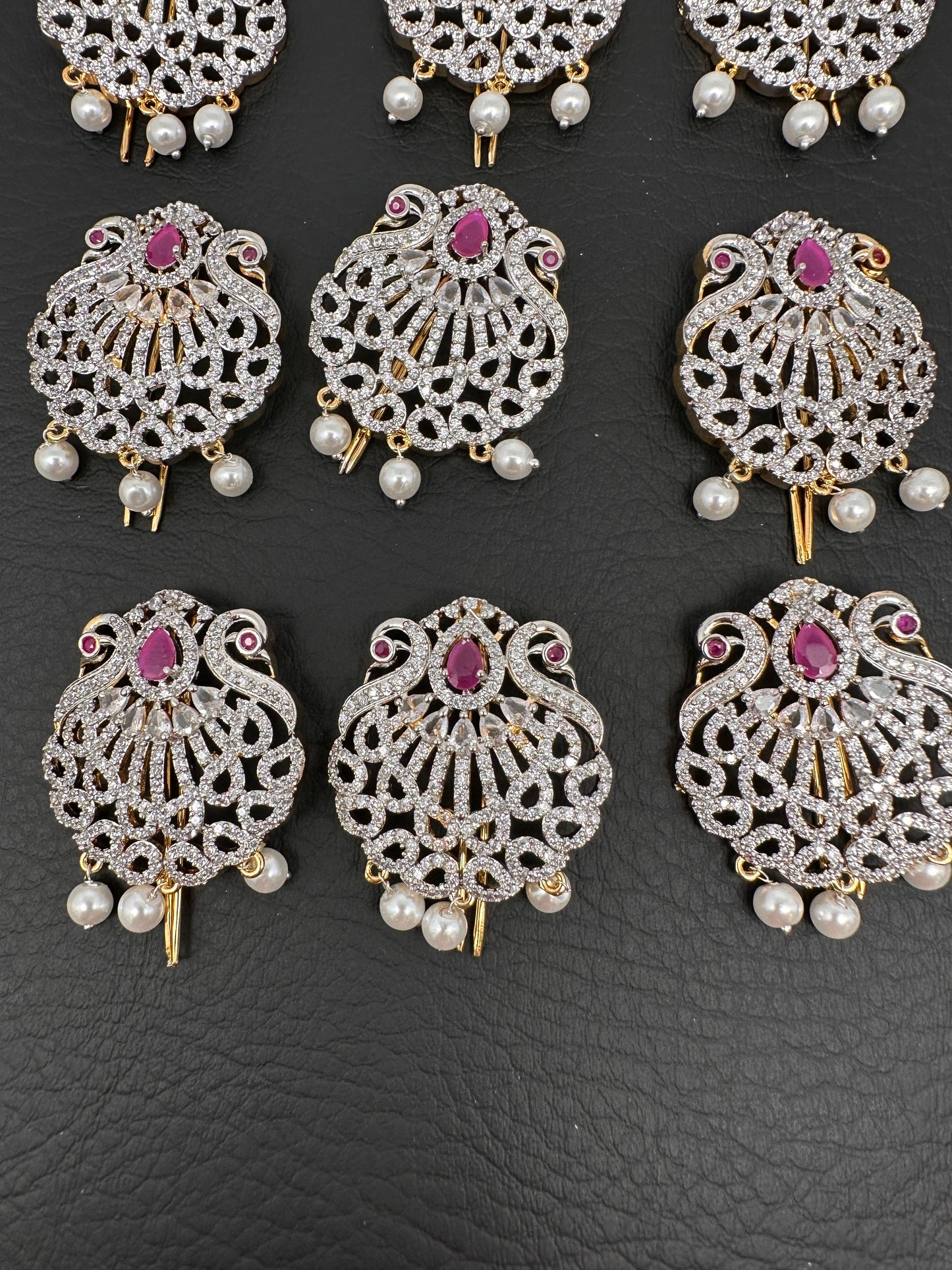 Diamond Finish CZ Ruby Red Stone Jada Billa Hair Pin Set