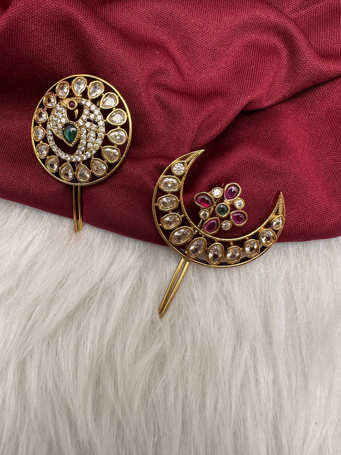 Matte Finish CZ Sun Moon Jada Billa Hair Pin.