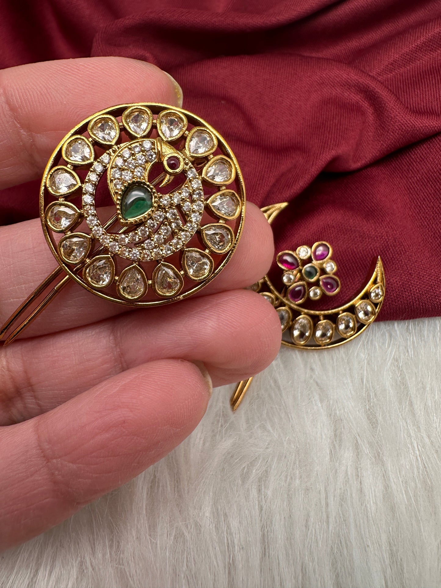 Matte Finish CZ Sun Moon Jada Billa Hair Pin.