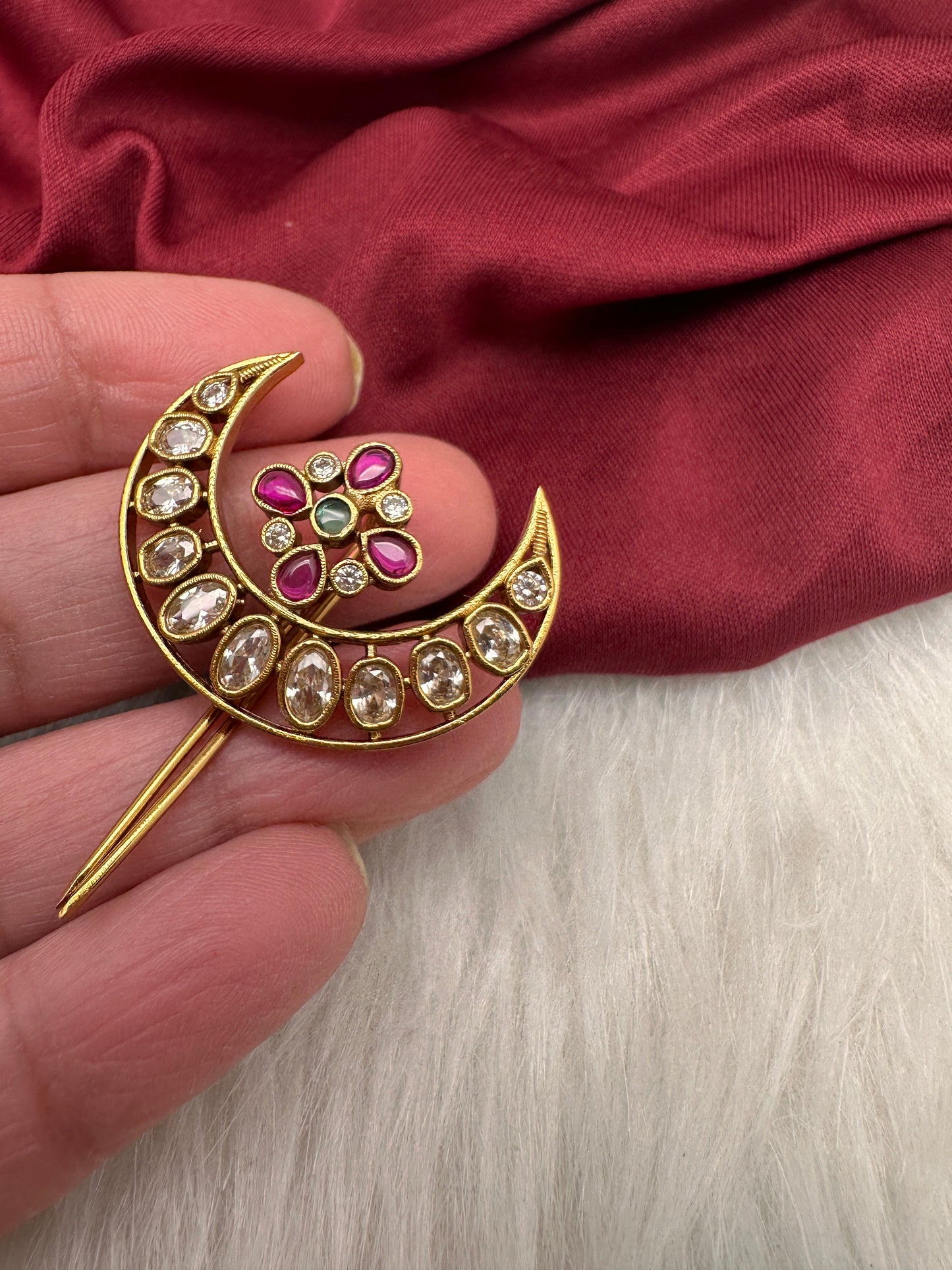 Matte Finish CZ Sun Moon Jada Billa Hair Pin.