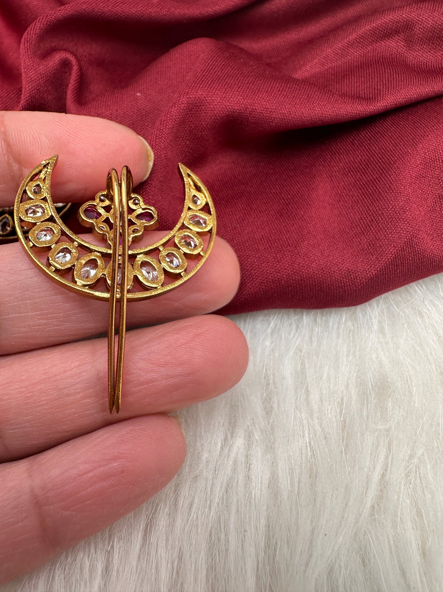 Matte Finish CZ Sun Moon Jada Billa Hair Pin.