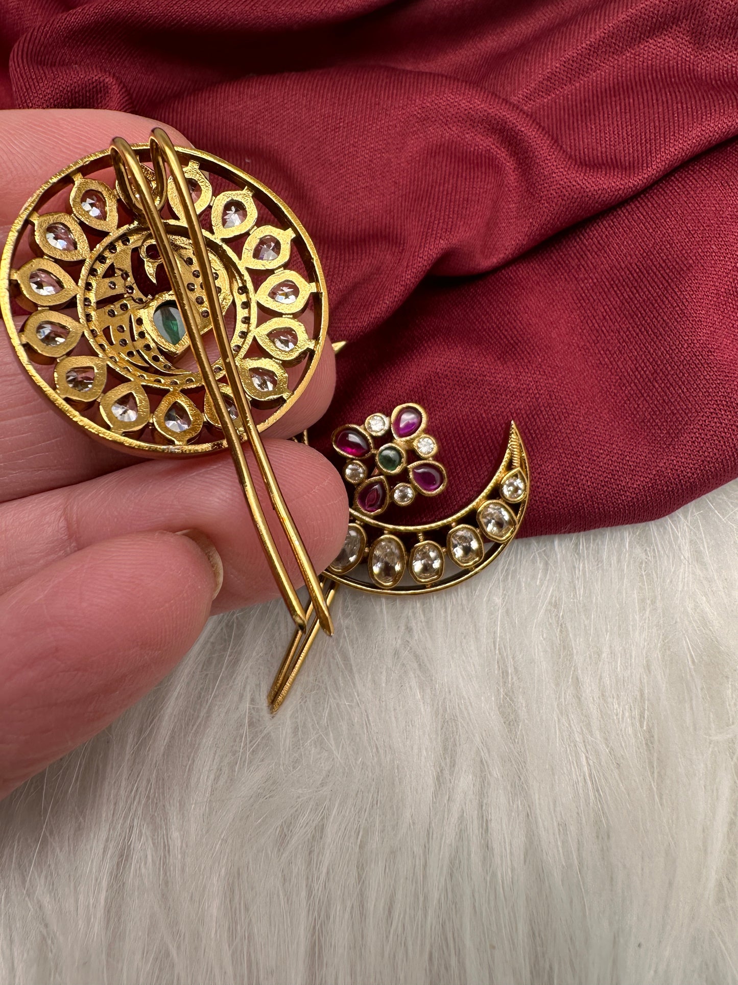 Matte Finish CZ Sun Moon Jada Billa Hair Pin.