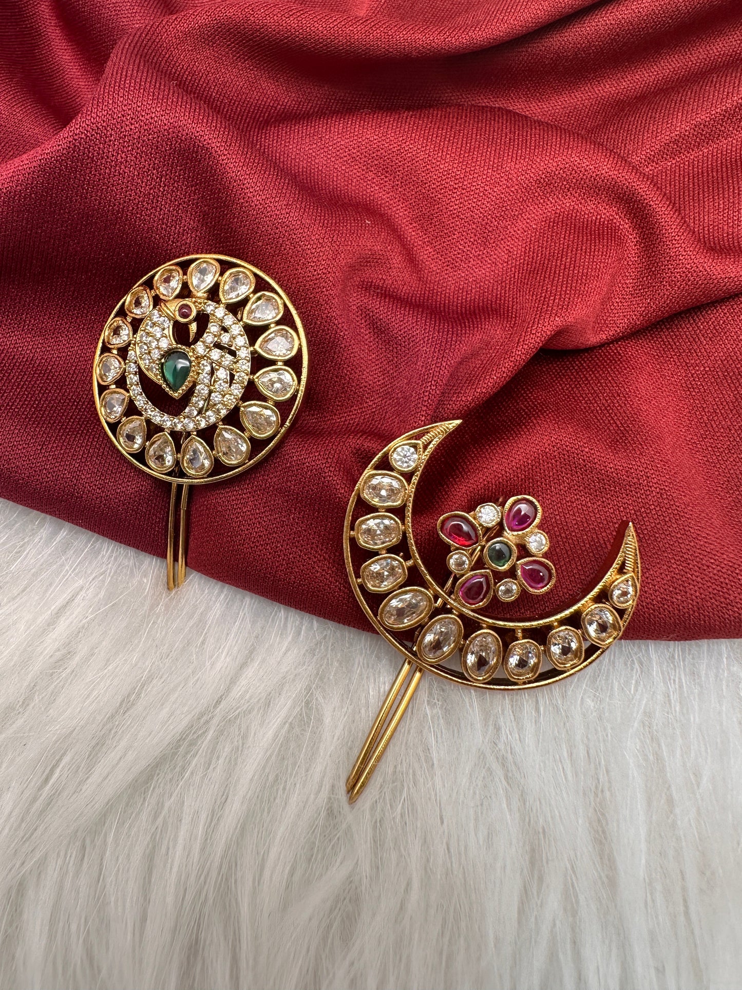Matte Finish CZ Sun Moon Jada Billa Hair Pin.