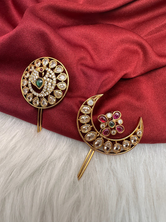 Matte Finish CZ Sun Moon Jada Billa Hair Pin.