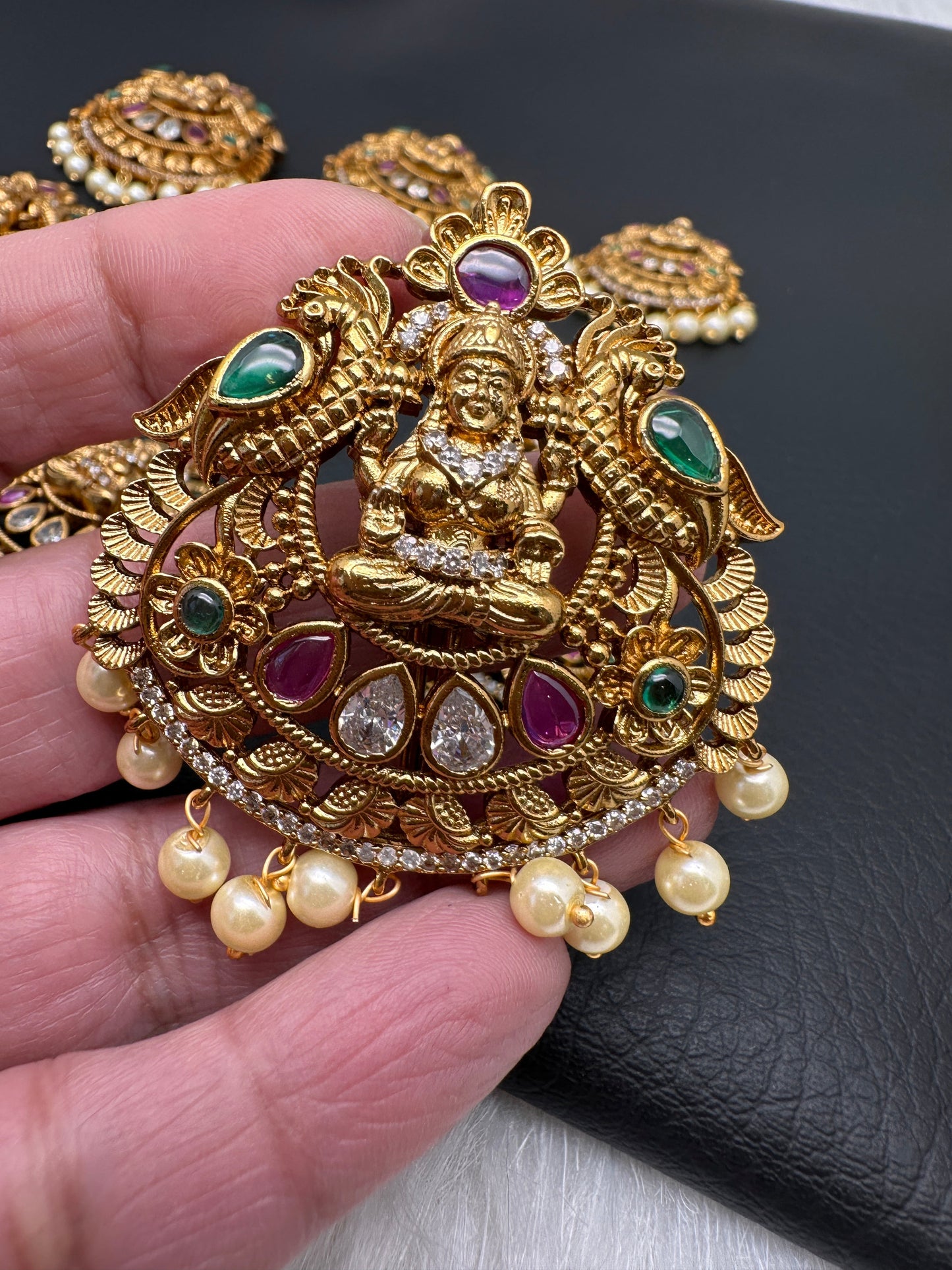 Goddess Lakshmi Matte Finish CZ Jada Billa Hair Pin Set