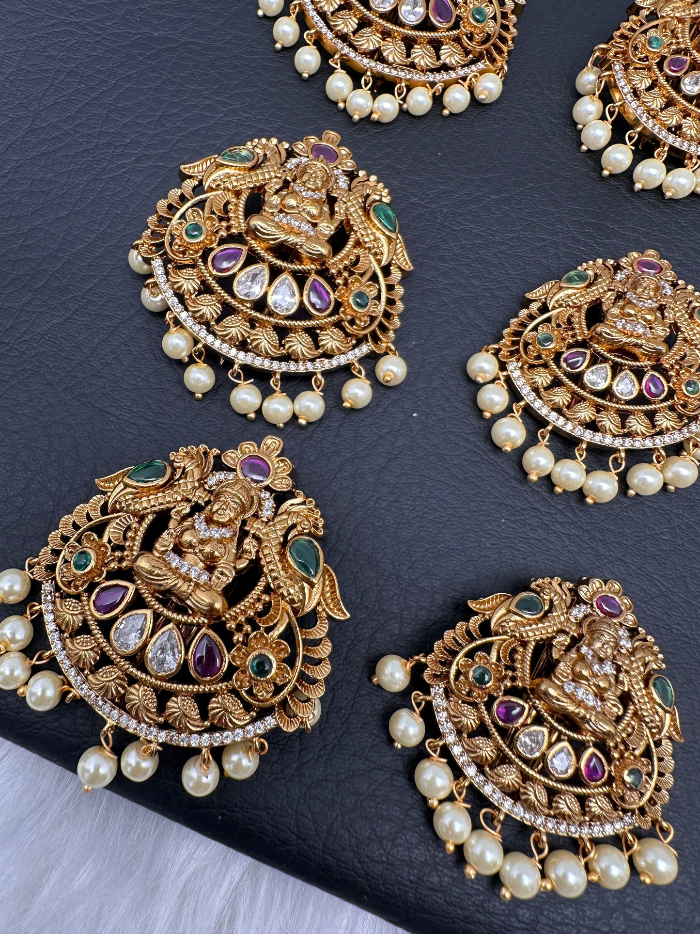 Goddess Lakshmi Matte Finish CZ Jada Billa Hair Pin Set