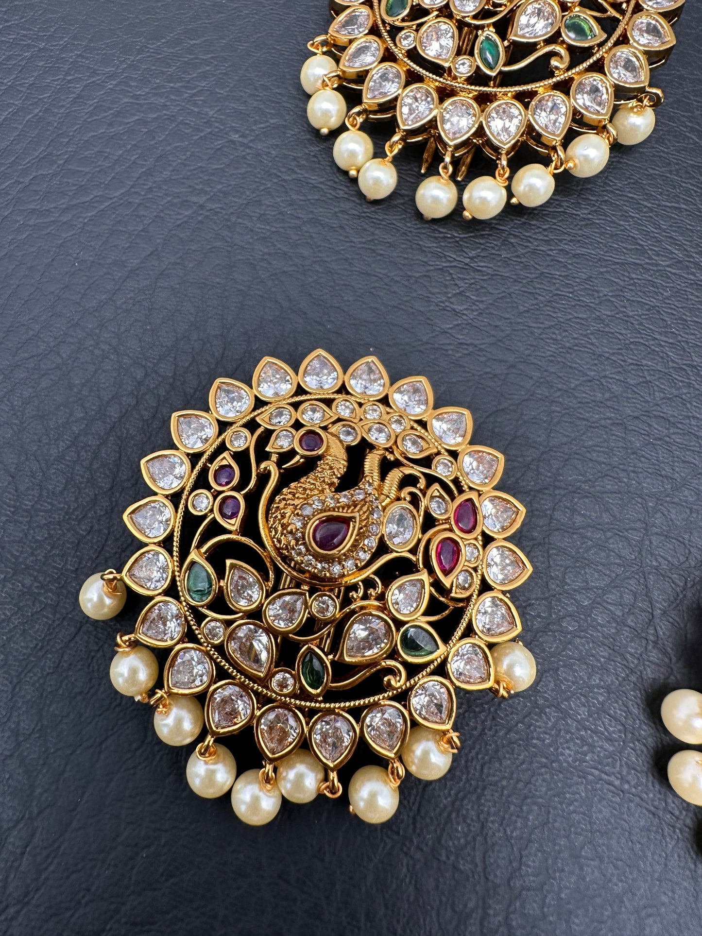 Matte Peacock Finish CZ Jada Billa Hair Pin Set