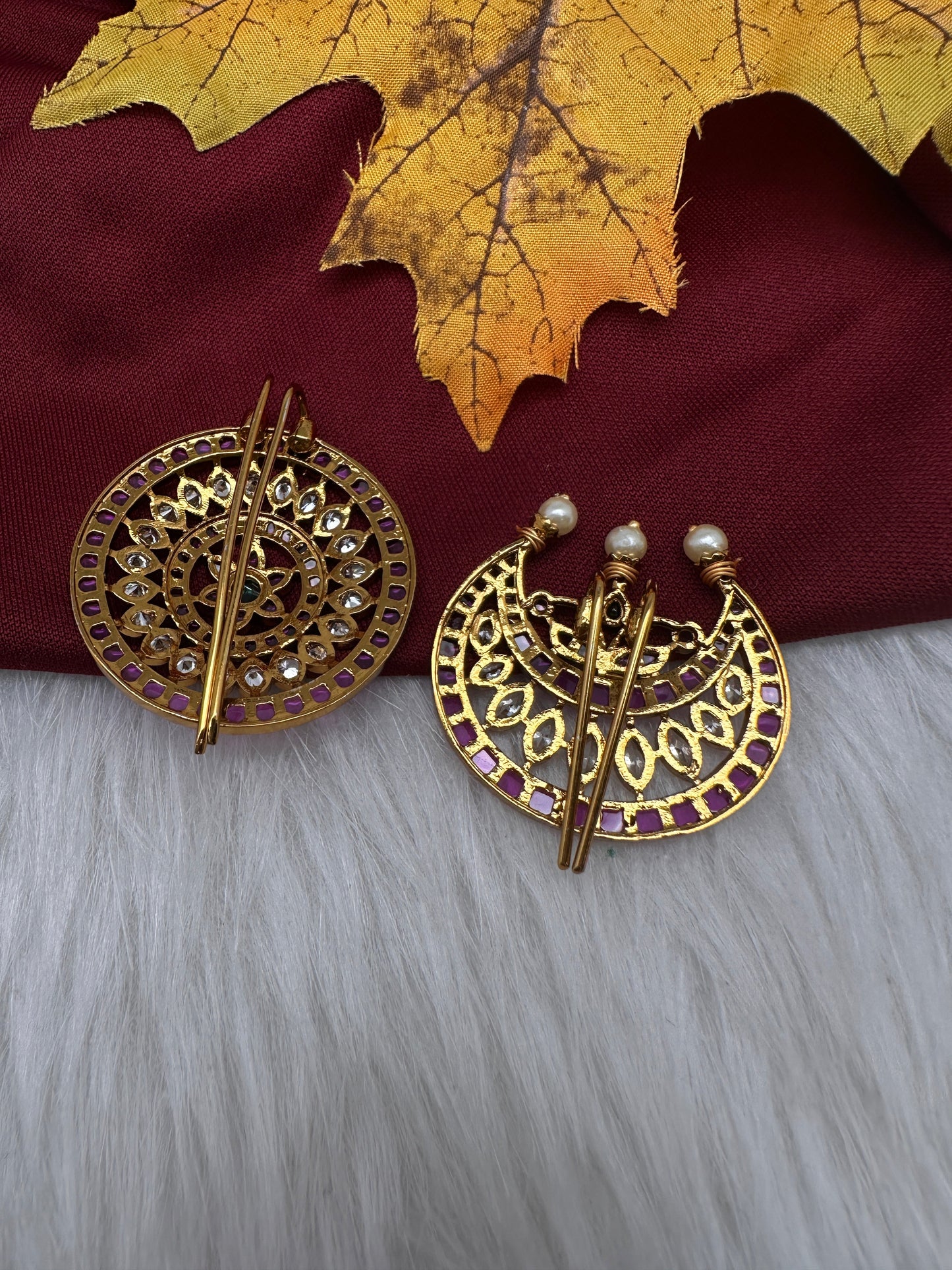 Matte Finish CZ Sun Moon Surya Chandra Hair Pin.