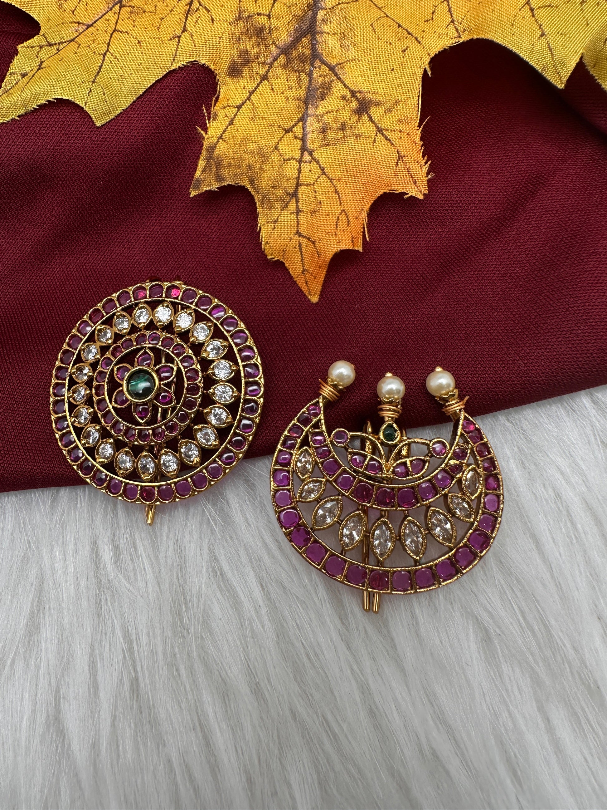 Matte Finish CZ Sun Moon Surya Chandra Hair Pin.