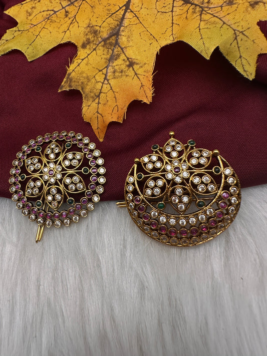 Matte Finish CZ Sun Moon Surya Chandra Hair Pin.