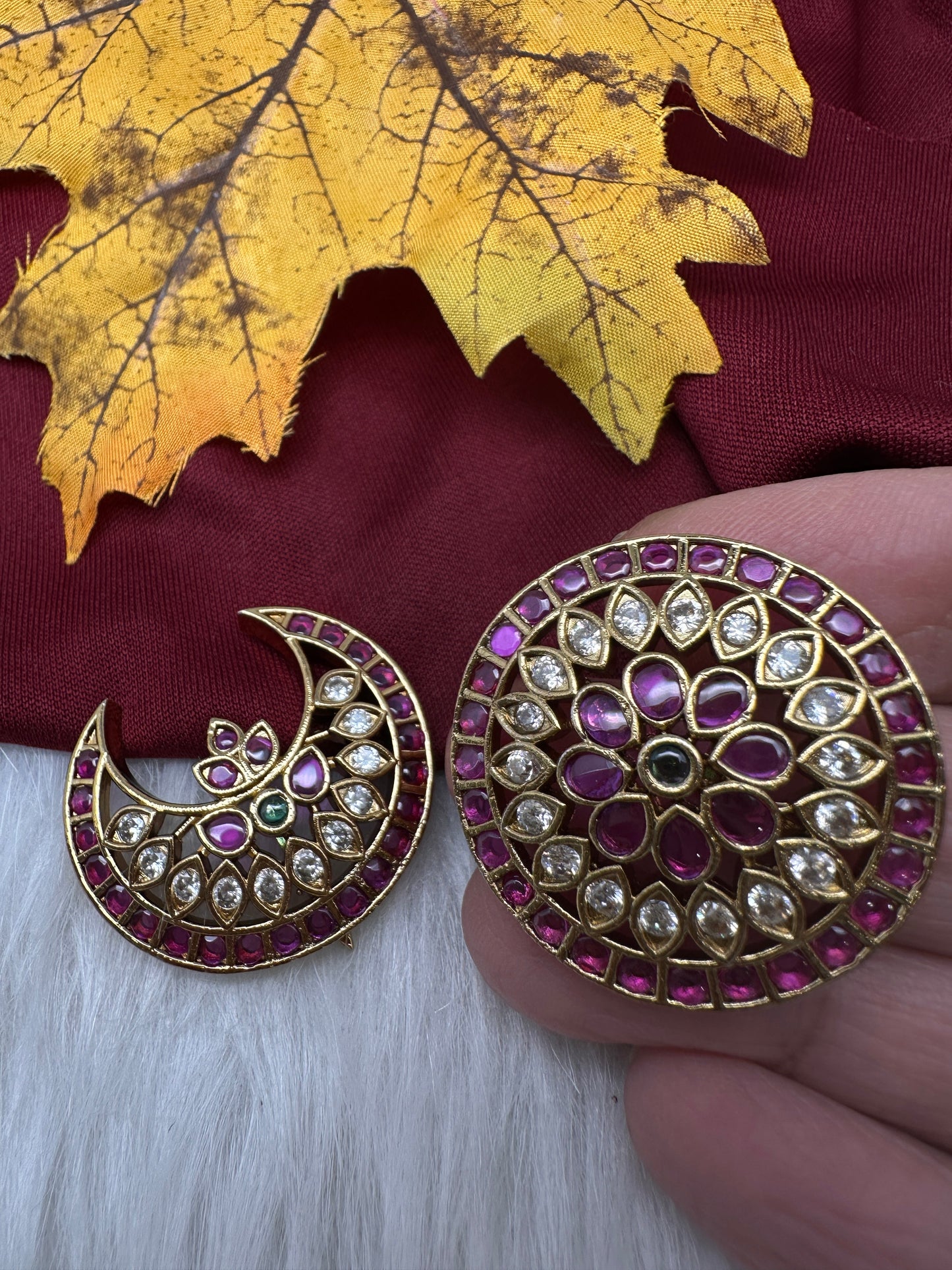 Matte Finish CZ Sun Moon Surya Chandra Hair Pin.