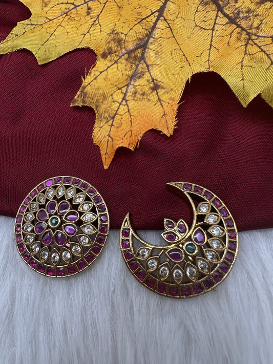 Matte Finish CZ Sun Moon Surya Chandra Hair Pin.