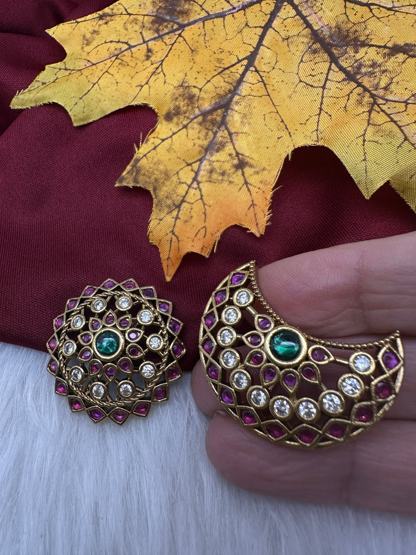 Matte Finish CZ Sun Moon Surya Chandra Hair Pin.