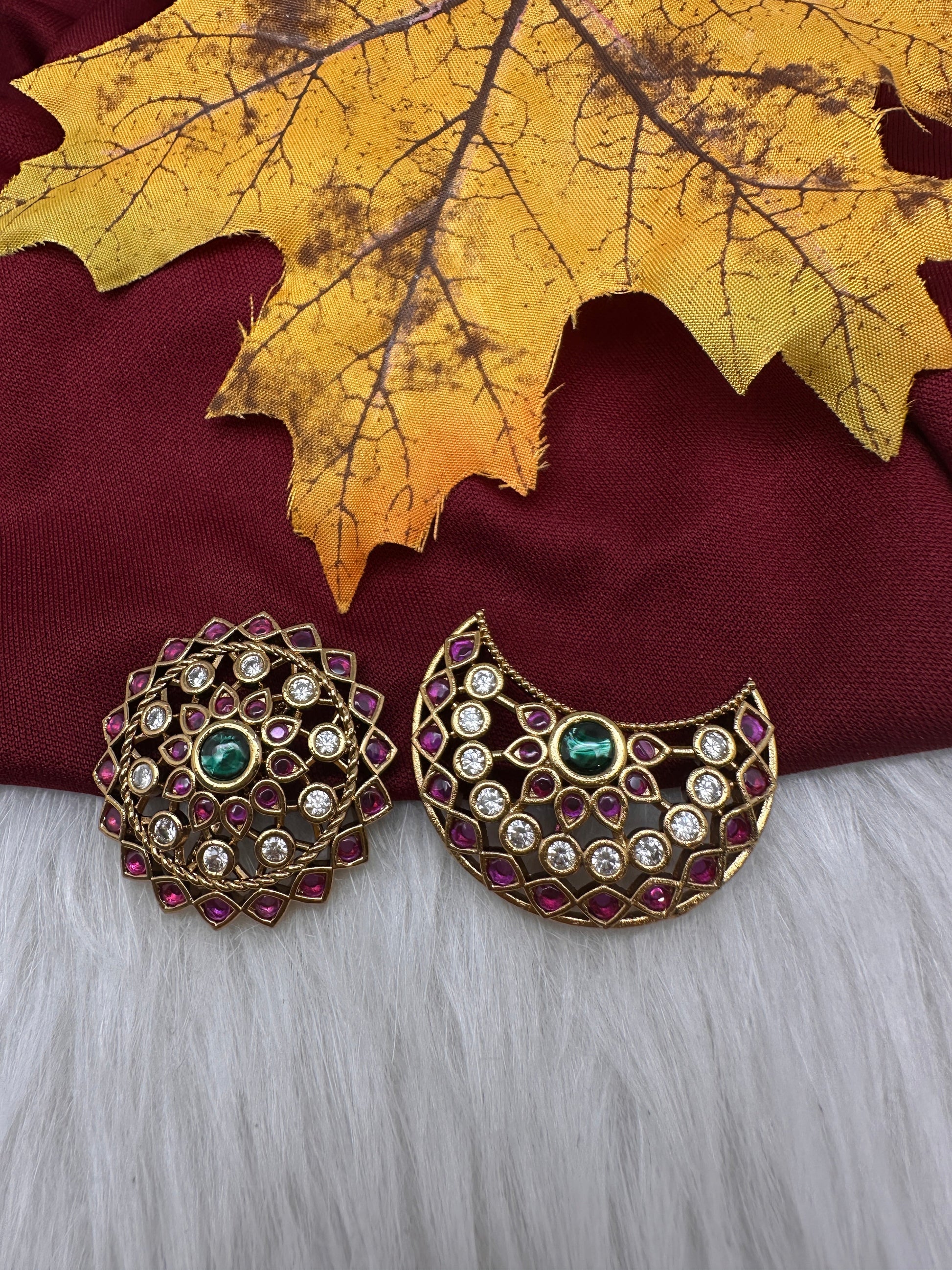 Matte Finish CZ Sun Moon Surya Chandra Hair Pin.