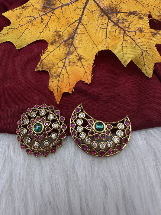 Matte Finish CZ Sun Moon Surya Chandra Hair Pin.