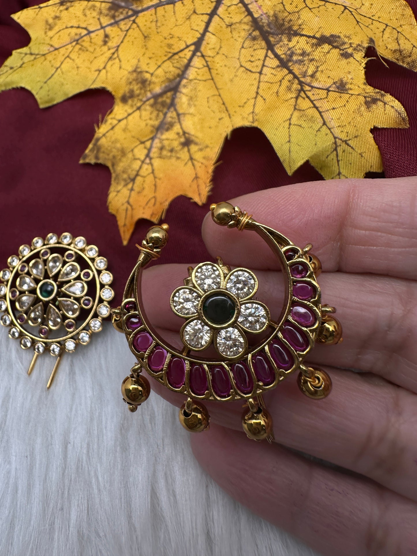 Matte Finish CZ Sun Moon Surya Chandra Hair Pin.