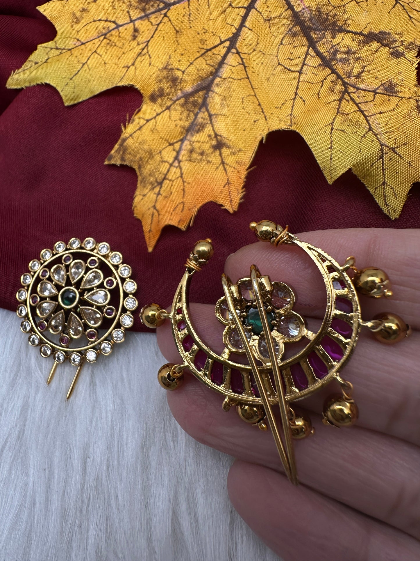 Matte Finish CZ Sun Moon Surya Chandra Hair Pin.